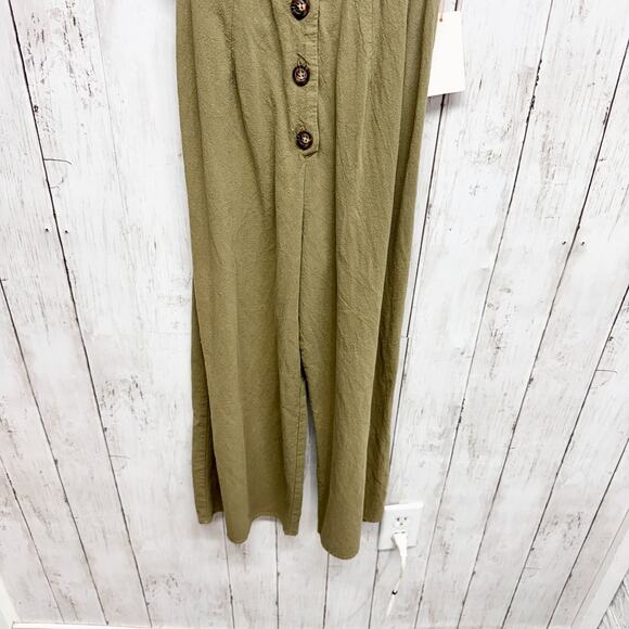 Sienna Sky Jumpsuit Women Size XS Olive Deep V-Neck Sleeveless Wide Leg Button - Picture 3 of 7